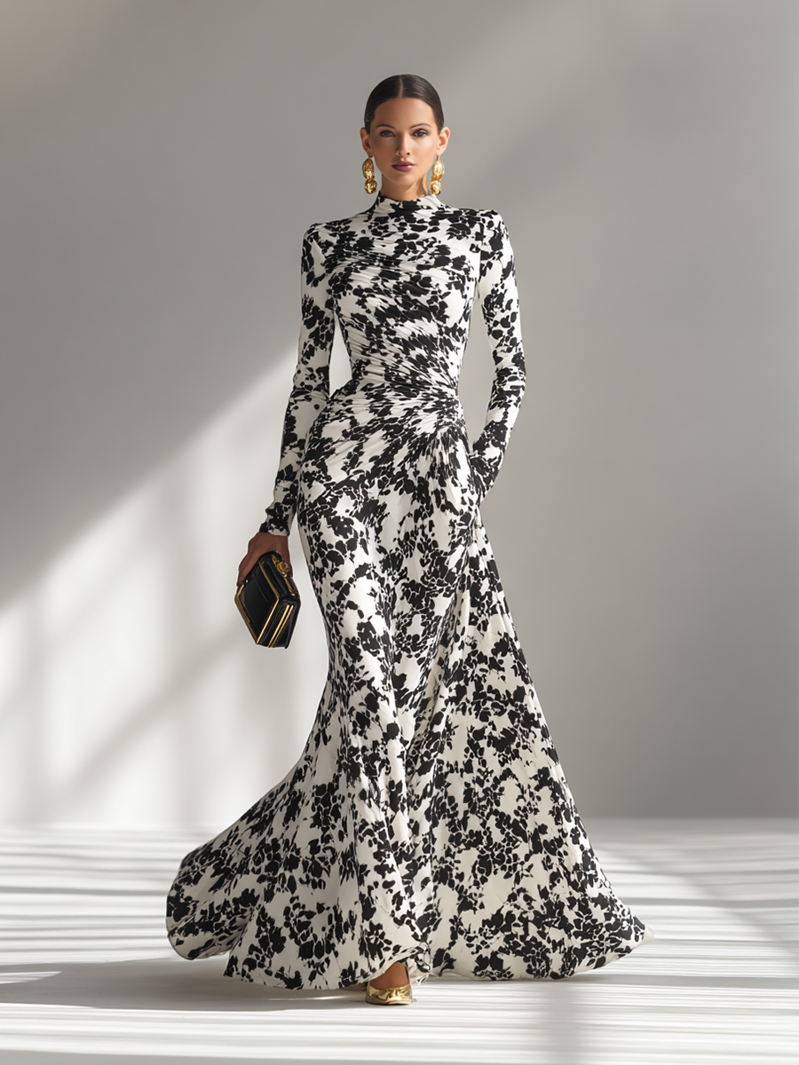 Abito avvolgente in misto stretch a righe bianche e nere da donna MDA1295K1AP