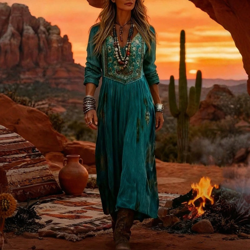 Long Sleeves Vintage Floral Print Dress