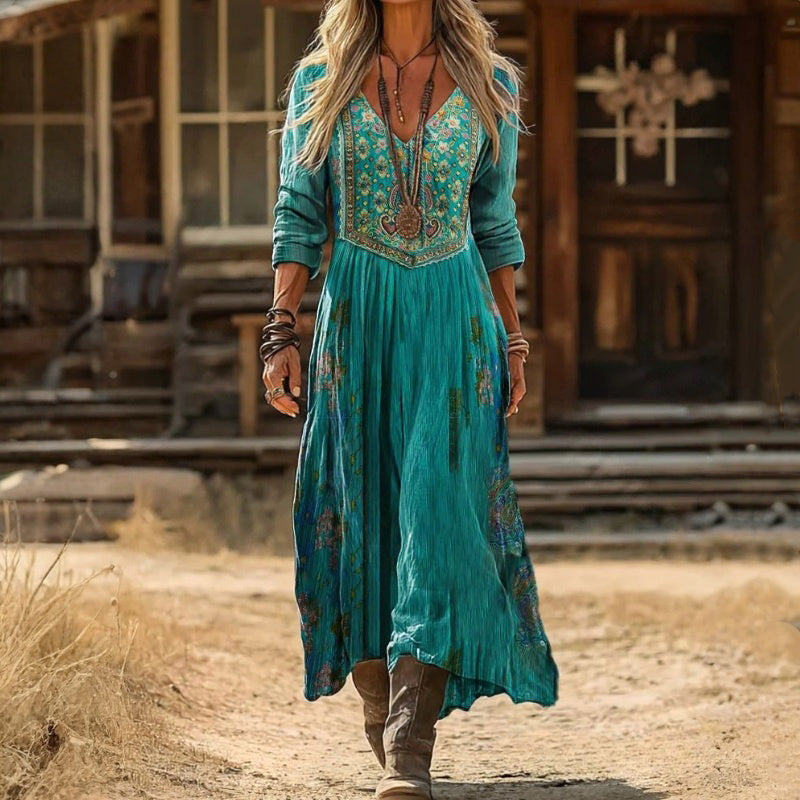 Long Sleeves Vintage Floral Print Dress