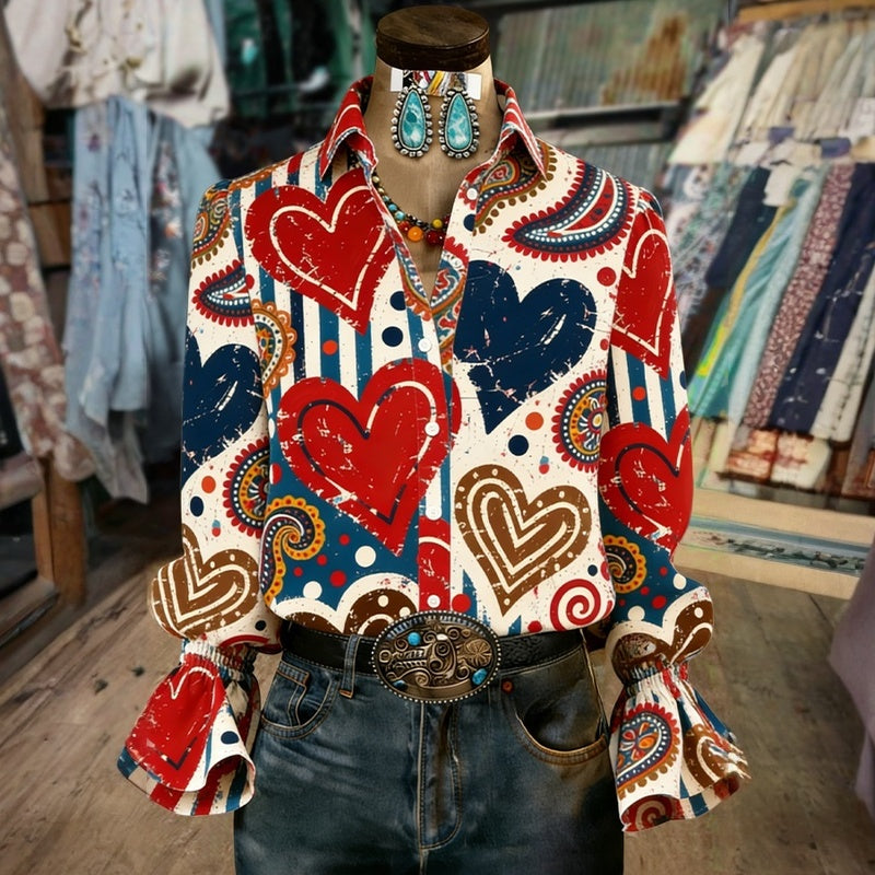 Vintage Shirt with Heart Print