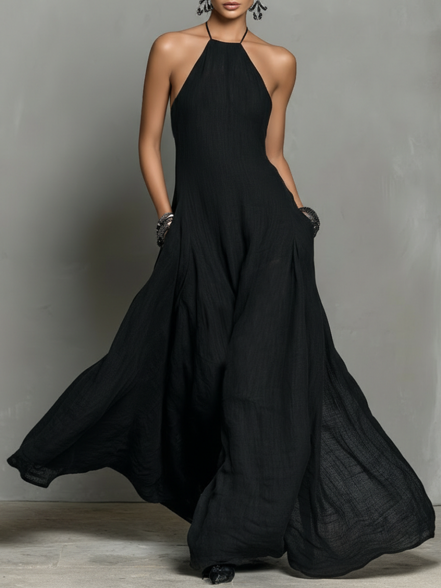 Abito Maxi Senza Maniche in Mistura di Lino Minimalista da Donna MDZ2210A0Y