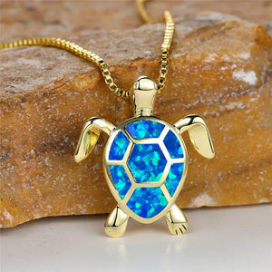 Vintage Gold Green Fire Opal Turtle Pendant Necklace