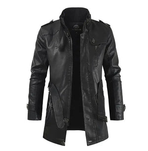 Elegant Long Leather Biker Jacket